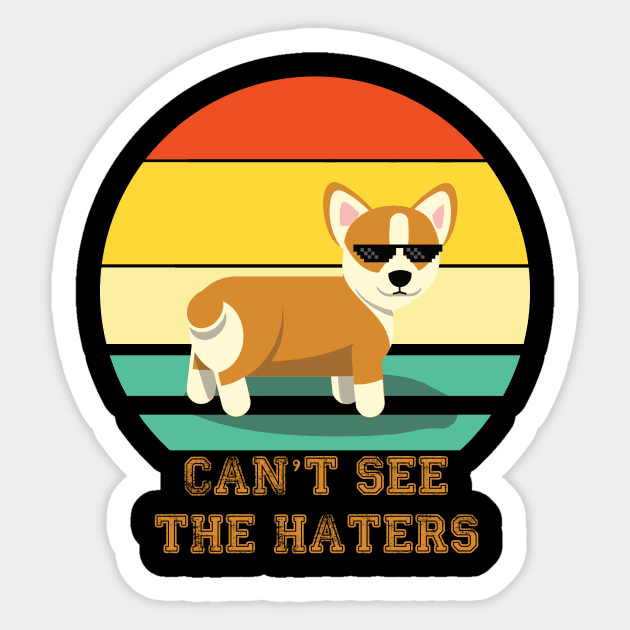 Cant see the Haters Corgi Doge Meme Pixel Glasses Dog Owner Sticker by XOZ